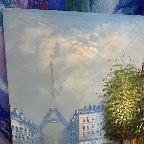 Original Oil Painting Signed Burnett Eiffel Tower Paris France MCM Wall Decor - Picture 4 of 11